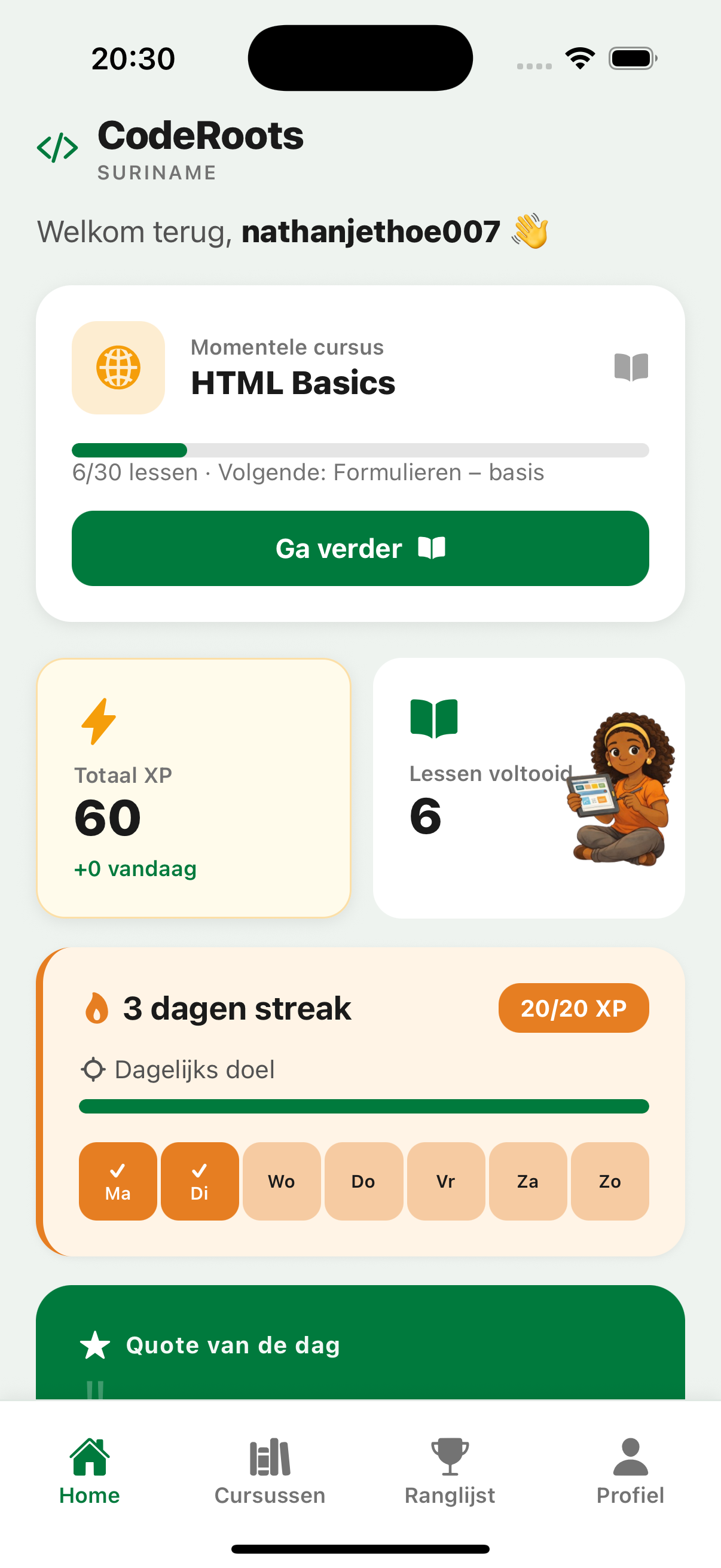 CodeRoots startscherm